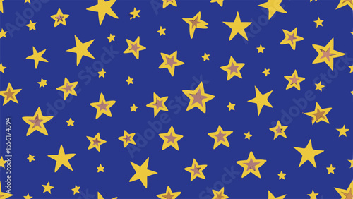 Yellow stars scattered across a deep blue background with a playful pattern gold