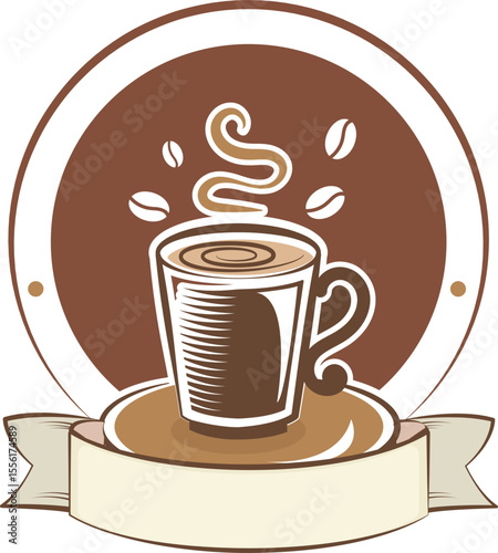 Coffee Shop Logo Design  Vintage Style Coffee Cup Illustration