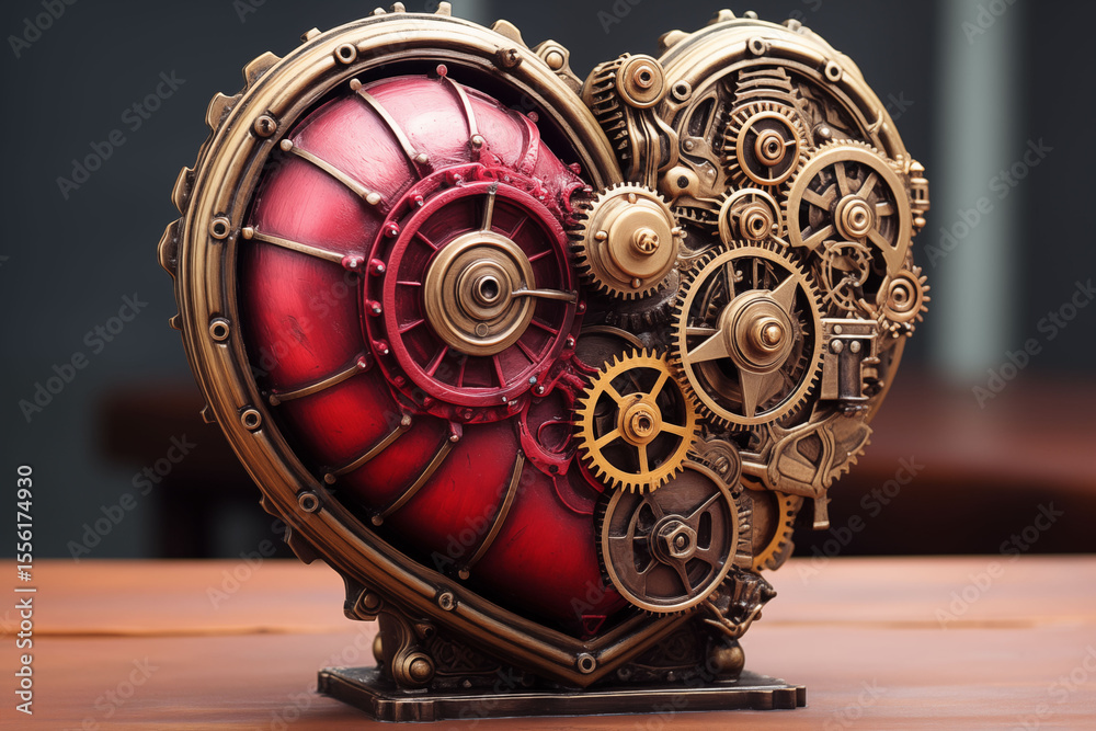 Naklejka premium Steampunk heart sculpture with gears and cogs
