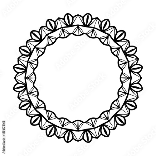 Elegant black and white decorative floral round frame for design and creative projects