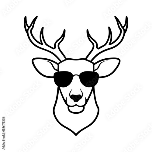 Deer Head with Aviator Sunglasses in Graphic Vector Style Vector Illustration