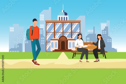  University student life Concept. Colored flat vector illustration isolated