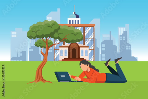  University student life Concept. Colored flat vector illustration isolated