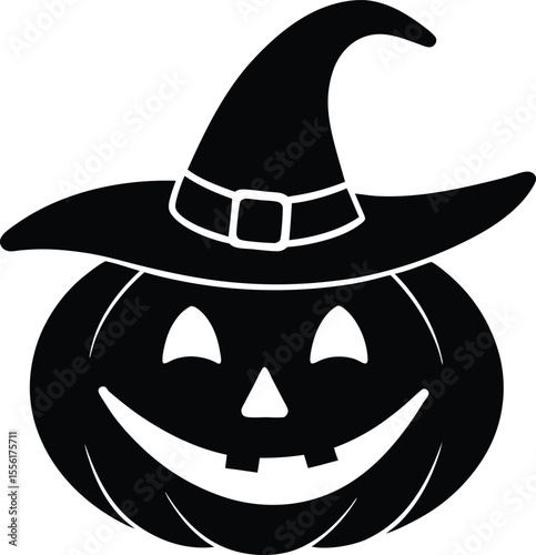 halloween pumpkin with witch hat