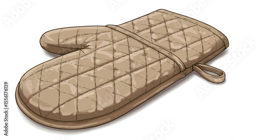 Quilted kitchen oven mitt vector illustration for culinary themes in hand-drawn style