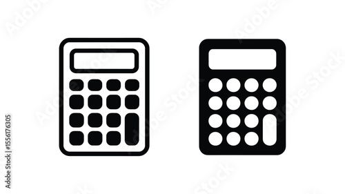 A minimalist icon design showing two calculator illustrations side by side