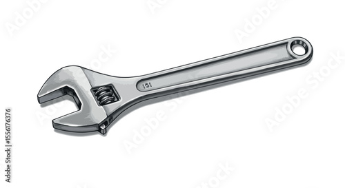 Adjustable wrench vector illustration for technical design in modern flat style