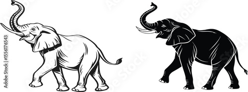 vector illustration of black and white elephant