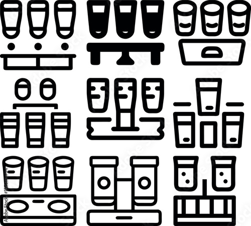 Barware Icons: Modern Black and White Drinkware Set Graphics