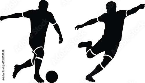 Soccer players silhouette illustration kicking ball in action sports performance