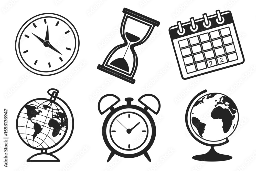 Fototapeta premium time icon set sihouette black vector bundle