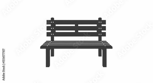 This high-quality vector graphic features a minimalist dark gray park bench silhouette with slatted back and seat, emphasizing outdoor seating and clean design.