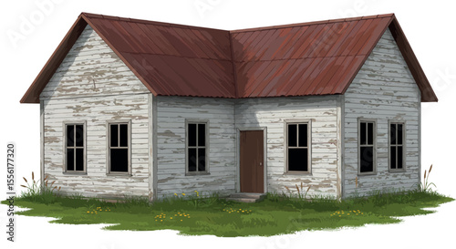 Rustic abandoned house vector illustration for print and design in detailed hand drawn style