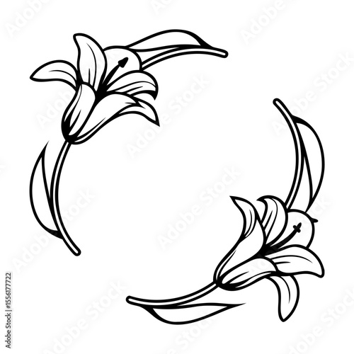 Elegant black and white floral design featuring two beautiful lily flower arrangements