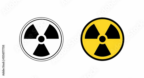 This high-quality vector set features two minimalist circular radiation symbols (black/white and yellow) with a trefoil design, emphasizing safety, danger, and clean graphics.