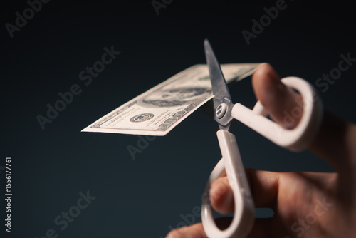 businessman cutting a piece of dollar bill