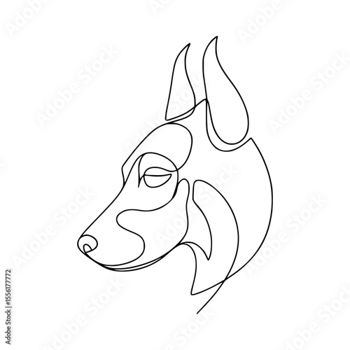 Stylized Continuous Line Drawing of a Dog Head Profile
