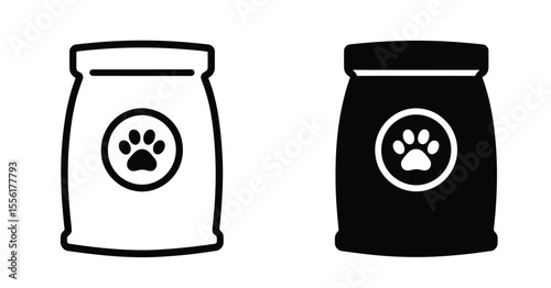 A minimalist icon design showing two identical pet food bag symbols side by side
