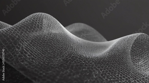 Abstract metal mesh in shape of wave. 3d metal mesh consist of hexagons. Graphene molecular grid. Neural network.3d render 