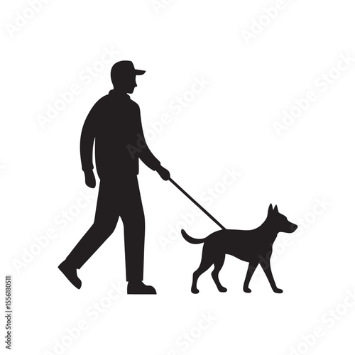 Man walking dog silhouette vector illustration