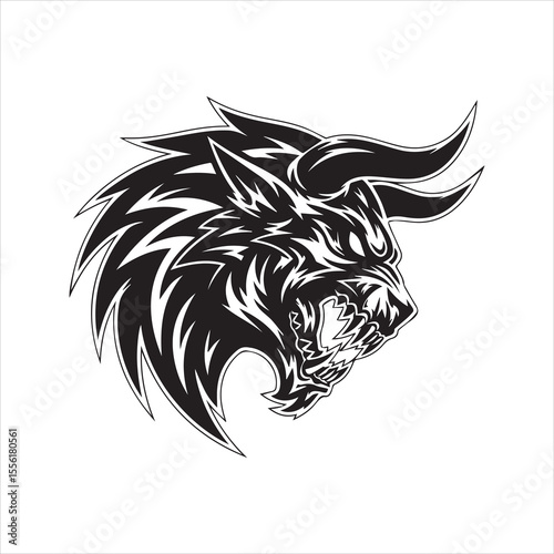 Abstract Demon Head Tribal Tattoo Silhouette Vector