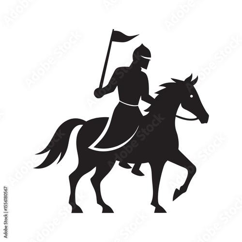 Knight riding horse silhouette vector
