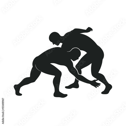 Wrestlers grappling silhouette vector