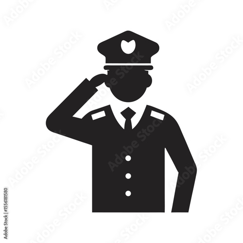 Police officer standing salute silhouette
