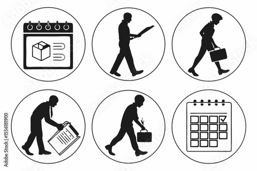 date management icon set sihouette black vector bundle