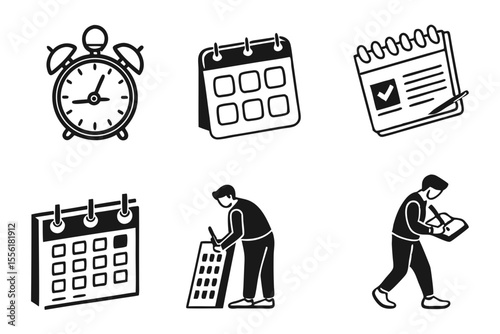 date management icon set sihouette black vector bundle