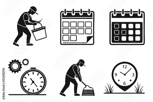 date management icon set sihouette black vector bundle