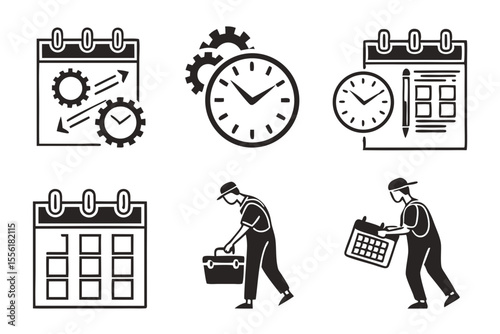 date management icon set sihouette black vector bundle