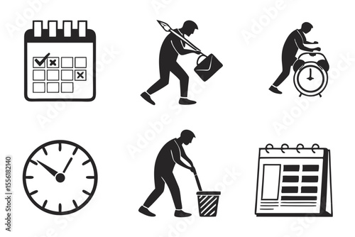 date management icon set sihouette black vector bundle