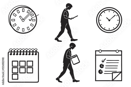 date management icon set sihouette black vector bundle