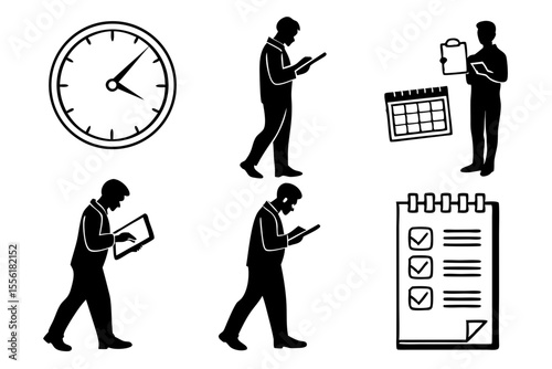 date management icon set sihouette black vector bundle