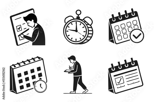 date management icon set sihouette black vector bundle