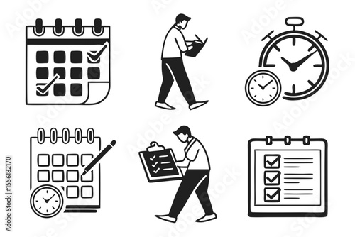 date management icon set sihouette black vector bundle