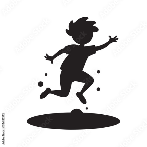 Child jumping puddle silhouette vector