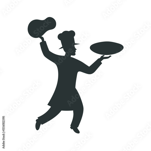 Chef tossing pizza dough silhouette