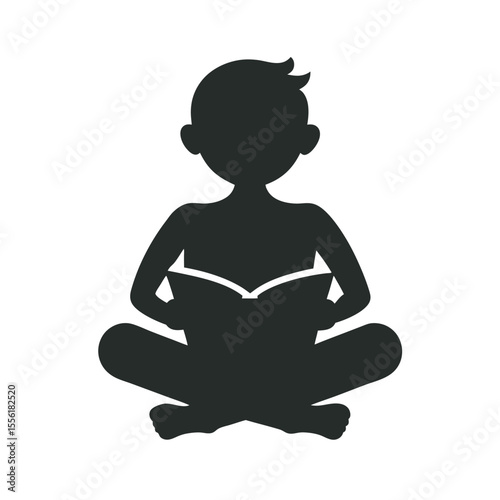 Boy sitting reading book silhouette illustration