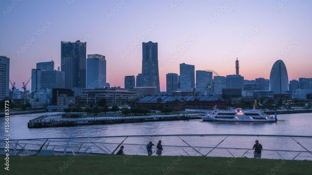Yokohama, Jpan - June 05, 2025 : 4k UHD day to night timelapse video of yokohama minato mirai city scape