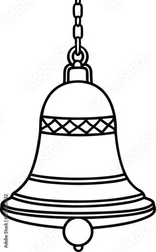 Ornamental Hanging Bell Line Art in Monoline Style