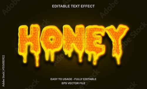Honey dripping text effect with glowing bee pattern style for nature and food theme