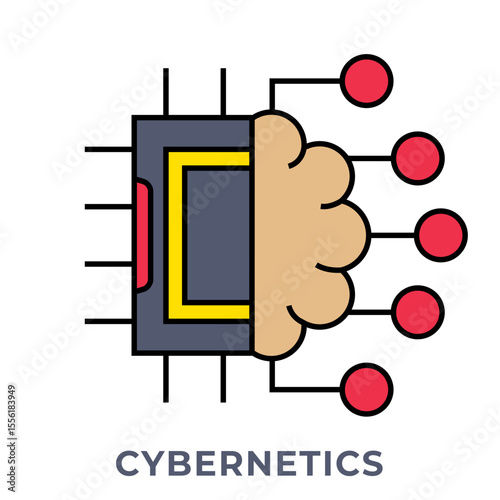 SINGLE ICON CYBERNETICS, BRAIN CHIPS ICON, ICON LINE COLOR