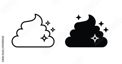 A minimalist icon design showing two variations of a poop emoji