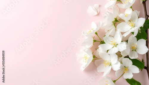 white flowers on a pink background with copy space