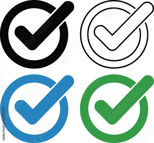 Check mark vector icon set symbol right sign correct approved choice quality
