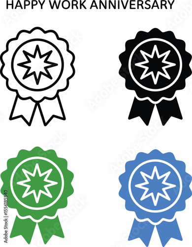 Happy work anniversary vector graphic badges set employee recognition award