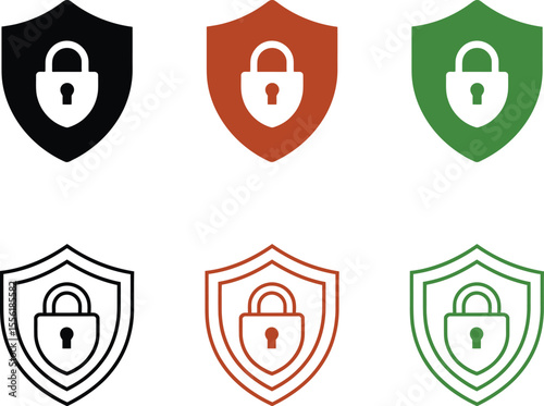 Security shield icon vector set, protection lock symbol, antivirus concept art