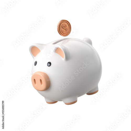 Adorable White Piggy Bank with Slot for Coins on a White Background, Ideal for Saving Money and Financial Planning Transparent background or png